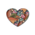 Multicolored Flower Decor Flowers Patterns Leaves Colorful Rubber Coaster (Heart)