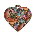 Multicolored Flower Decor Flowers Patterns Leaves Colorful Dog Tag Heart (One Side)