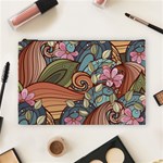 Multicolored Flower Decor Flowers Patterns Leaves Colorful Cosmetic Bag (Large)