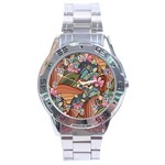 Multicolored Flower Decor Flowers Patterns Leaves Colorful Stainless Steel Analogue Watch