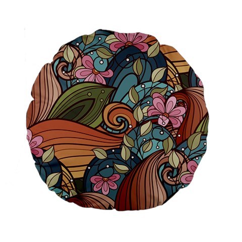 Multicolored Flower Decor Flowers Patterns Leaves Colorful Standard 15  Premium Round Cushions from ArtsNow.com Front