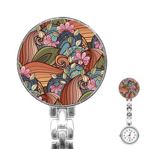 Multicolored Flower Decor Flowers Patterns Leaves Colorful Stainless Steel Nurses Watch from ArtsNow.com Front