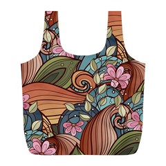 Multicolored Flower Decor Flowers Patterns Leaves Colorful Full Print Recycle Bag (L) from ArtsNow.com Front