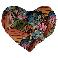 Multicolored Flower Decor Flowers Patterns Leaves Colorful Large 19  Premium Flano Heart Shape Cushions from ArtsNow.com Front