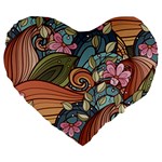 Multicolored Flower Decor Flowers Patterns Leaves Colorful Large 19  Premium Flano Heart Shape Cushions