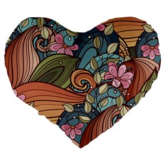 Multicolored Flower Decor Flowers Patterns Leaves Colorful Large 19  Premium Flano Heart Shape Cushions from ArtsNow.com Back