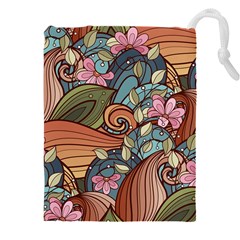 Multicolored Flower Decor Flowers Patterns Leaves Colorful Drawstring Pouch (4XL) from ArtsNow.com Front