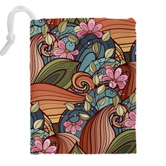 Multicolored Flower Decor Flowers Patterns Leaves Colorful Drawstring Pouch (4XL) from ArtsNow.com Back