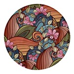 Multicolored Flower Decor Flowers Patterns Leaves Colorful Round Glass Fridge Magnet (4 pack)