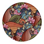 Multicolored Flower Decor Flowers Patterns Leaves Colorful Round Glass Fridge Magnet (4 pack)