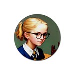 Schoolgirl With Glasses In School Uniform Rubber Coaster (Round)