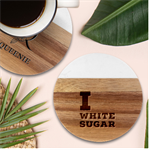 I love white sugar Marble Wood Coaster (Round)