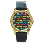 Red-yellow-blue-green-purple Round Gold Metal Watch