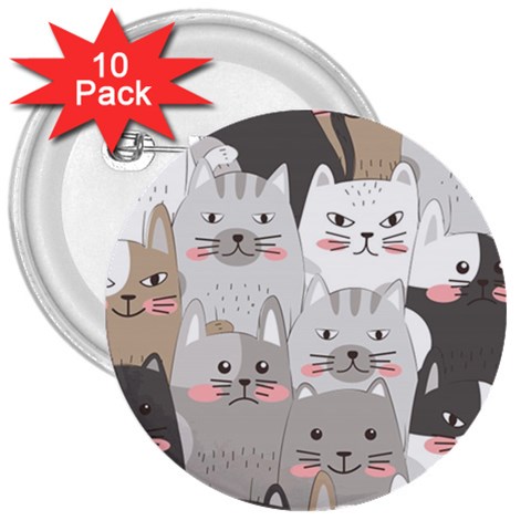 Cute Cats Seamless Pattern 3  Buttons (10 pack)  from ArtsNow.com Front