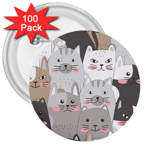 Cute Cats Seamless Pattern 3  Buttons (100 pack)  from ArtsNow.com Front