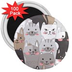 Cute Cats Seamless Pattern 3  Magnets (100 pack)