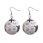 Cute Cats Seamless Pattern Mini Button Earrings