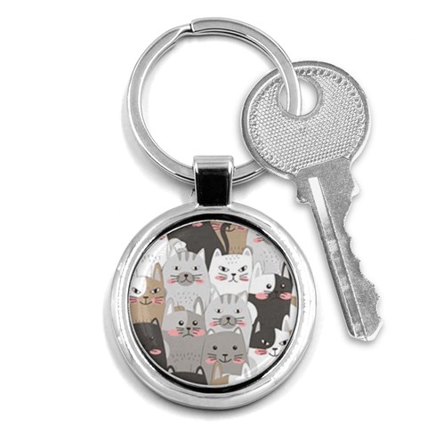 Cute Cats Seamless Pattern Key Chain (Round) from ArtsNow.com Front