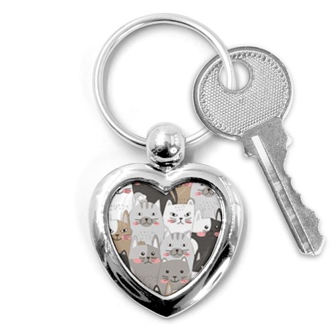 Cute Cats Seamless Pattern Key Chain (Heart) from ArtsNow.com Front