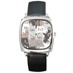 Cute Cats Seamless Pattern Square Metal Watch