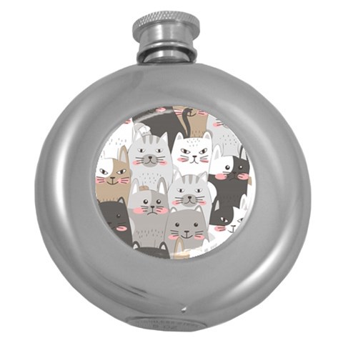 Cute Cats Seamless Pattern Round Hip Flask (5 oz) from ArtsNow.com Front