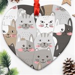 Cute Cats Seamless Pattern Heart Ornament (Two Sides)