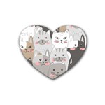 Cute Cats Seamless Pattern Rubber Coaster (Heart)