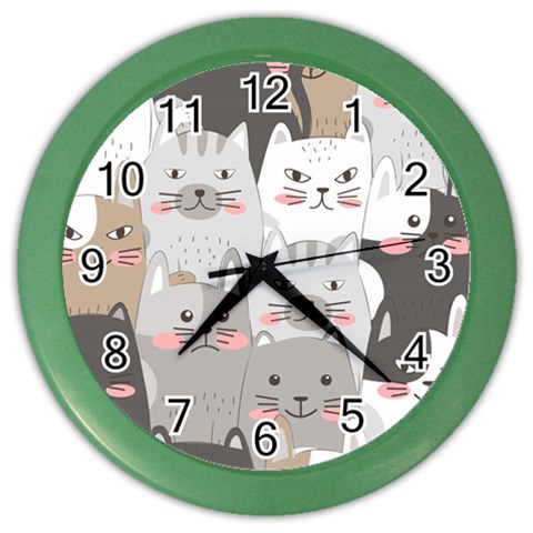 Cute Cats Seamless Pattern Color Wall Clock from ArtsNow.com Front