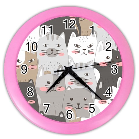 Cute Cats Seamless Pattern Color Wall Clock from ArtsNow.com Front