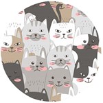 Cute Cats Seamless Pattern Wooden Bottle Opener (Round)