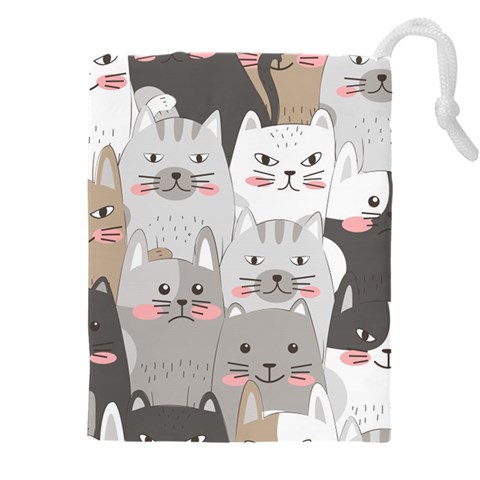 Cute Cats Seamless Pattern Drawstring Pouch (4XL) from ArtsNow.com Front
