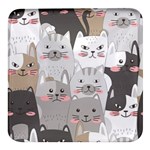 Cute Cats Seamless Pattern Square Glass Fridge Magnet (4 pack)