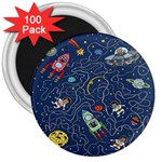 Cat-cosmos-cosmonaut-rocket 3  Magnets (100 pack)