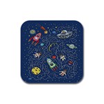 Cat-cosmos-cosmonaut-rocket Rubber Square Coaster (4 pack)