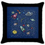 Cat-cosmos-cosmonaut-rocket Throw Pillow Case (Black)