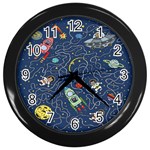 Cat-cosmos-cosmonaut-rocket Wall Clock (Black)