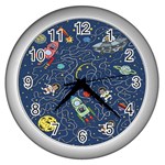 Cat-cosmos-cosmonaut-rocket Wall Clock (Silver)