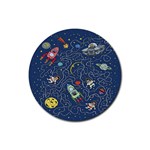 Cat-cosmos-cosmonaut-rocket Rubber Round Coaster (4 pack)