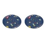 Cat-cosmos-cosmonaut-rocket Cufflinks (Oval)