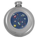 Cat-cosmos-cosmonaut-rocket Round Hip Flask (5 oz)