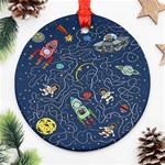 Cat-cosmos-cosmonaut-rocket Round Ornament (Two Sides)