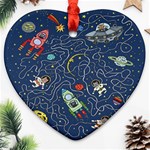 Cat-cosmos-cosmonaut-rocket Heart Ornament (Two Sides)