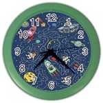 Cat-cosmos-cosmonaut-rocket Color Wall Clock