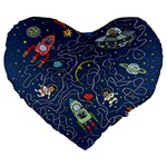 Cat-cosmos-cosmonaut-rocket Large 19  Premium Heart Shape Cushions