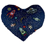 Cat-cosmos-cosmonaut-rocket Large 19  Premium Flano Heart Shape Cushions