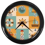 Nautical-elements-collection Wall Clock (Black)