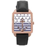 Anchor-background-design Rose Gold Leather Watch 