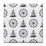 Marine-nautical-seamless-pattern-with-vintage-lighthouse-wheel Tile Coaster