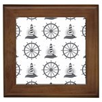 Marine-nautical-seamless-pattern-with-vintage-lighthouse-wheel Framed Tile