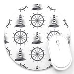 Marine-nautical-seamless-pattern-with-vintage-lighthouse-wheel Round Mousepad